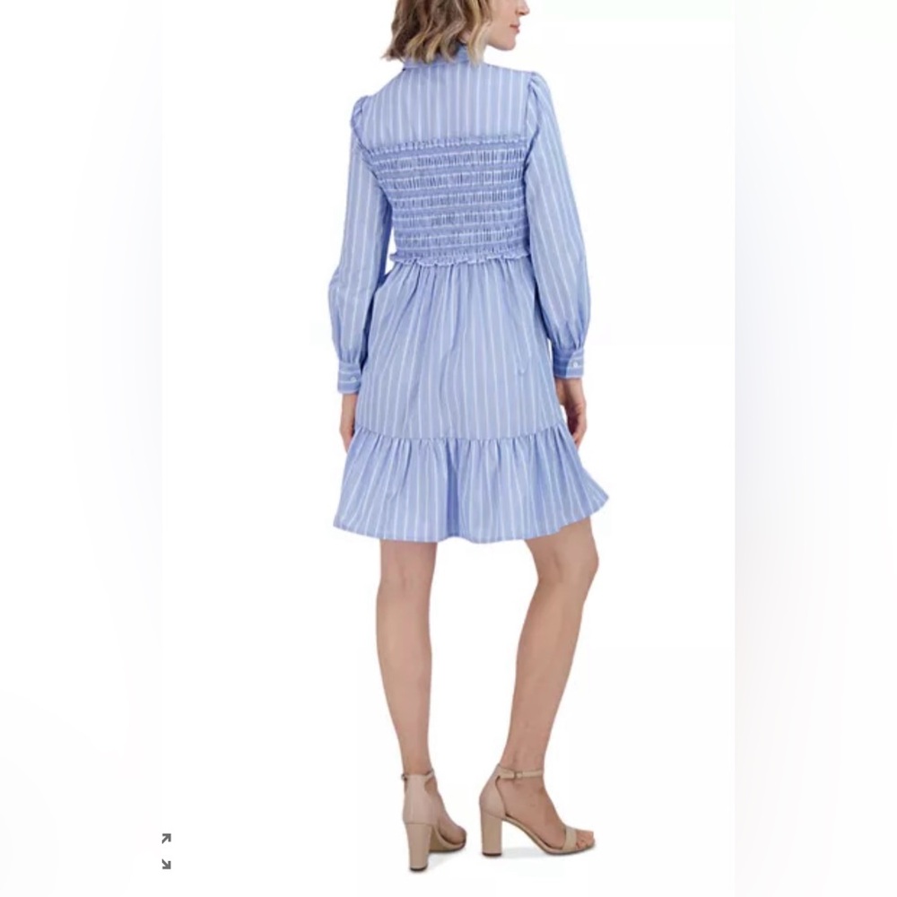 Eliza J Light Blue Striped Long Sleeve Dress Size 6 NWT - Picture 2 of 9